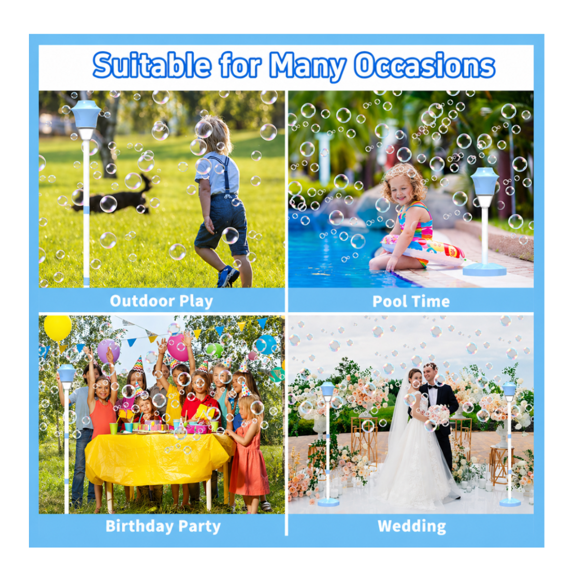 Magic Bubble Tower™ Machine for Kids, Automatic Standing Bubble Maker Machine Height Adjustable Up to 47 Inches Outdoor Battery Bubble Machine with Light/Music for Toddlers Birthday Party Gifts(Blue)