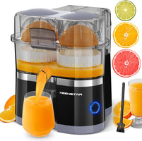 Electric Citrus Juicer, Dual-Head Orange Juicer Squeezer, Portable Juicer with Cleaning Brush for Lemon, Grapefruit, High Juice Yield, Easy to Clean, One Touch Operation