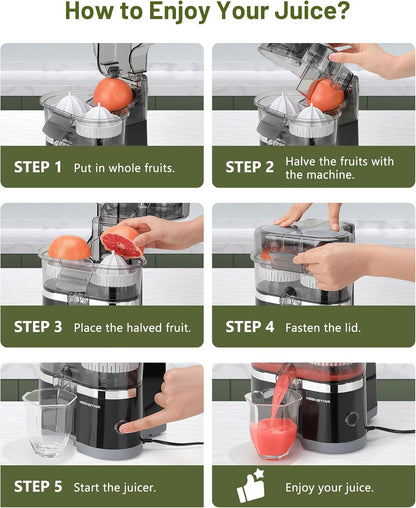 Electric Citrus Juicer, Dual-Head Orange Juicer Squeezer, Portable Juicer with Cleaning Brush for Lemon, Grapefruit, High Juice Yield, Easy to Clean, One Touch Operation