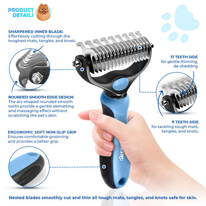 2-in-1  Pet Undercoat Rake & Dematting Comb for Dogs & Cats 🐾