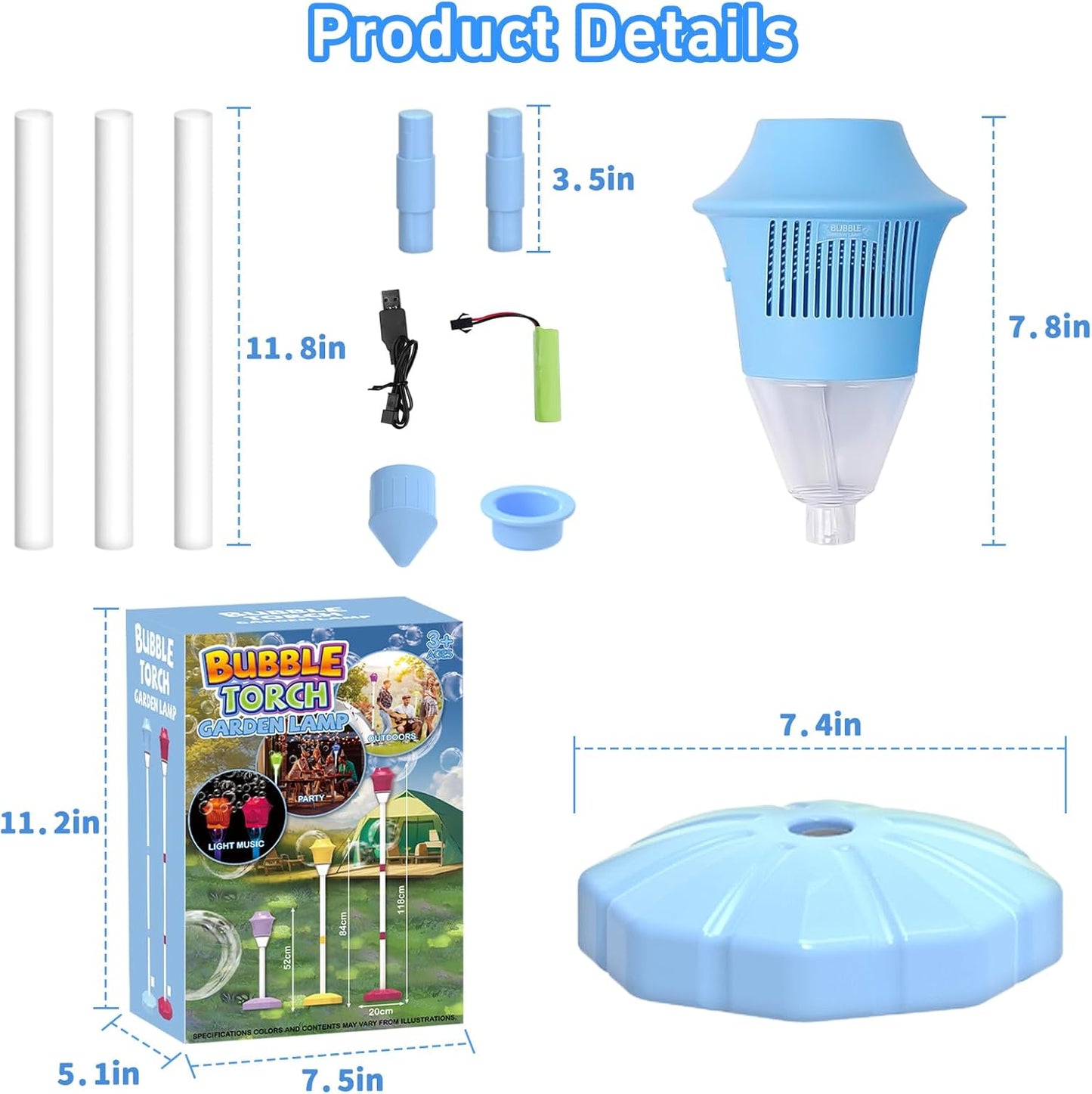 Magic Bubble Tower™ Machine for Kids, Automatic Standing Bubble Maker Machine Height Adjustable Up to 47 Inches Outdoor Battery Bubble Machine with Light/Music for Toddlers Birthday Party Gifts（Blue）