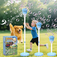 Magic Bubble Tower™ Machine for Kids, Automatic Standing Bubble Maker Machine Height Adjustable Up to 47 Inches Outdoor Battery Bubble Machine with Light/Music for Toddlers Birthday Party Gifts（Blue）