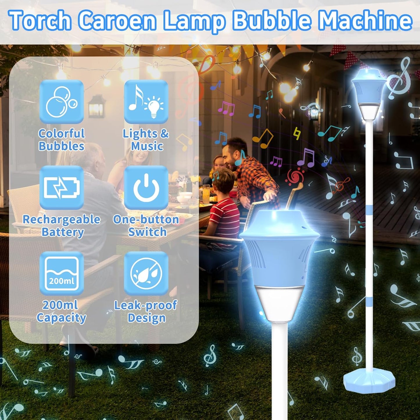 Magic Bubble Tower™ Machine for Kids, Automatic Standing Bubble Maker Machine Height Adjustable Up to 47 Inches Outdoor Battery Bubble Machine with Light/Music for Toddlers Birthday Party Gifts（Blue）