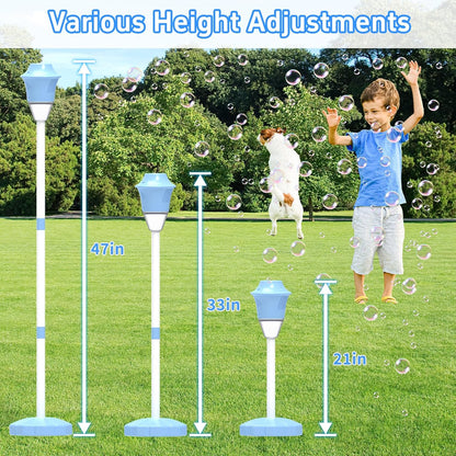 Magic Bubble Tower™ Machine for Kids, Automatic Standing Bubble Maker Machine Height Adjustable Up to 47 Inches Outdoor Battery Bubble Machine with Light/Music for Toddlers Birthday Party Gifts（Blue）
