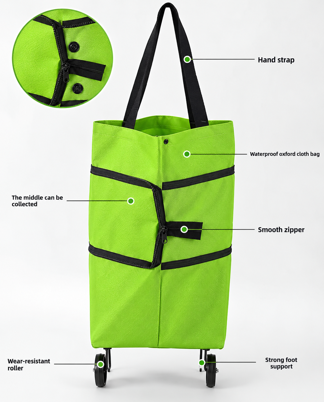 Foldable Rolling Shopping Bag – Expandable Grocery Tote with Wheels