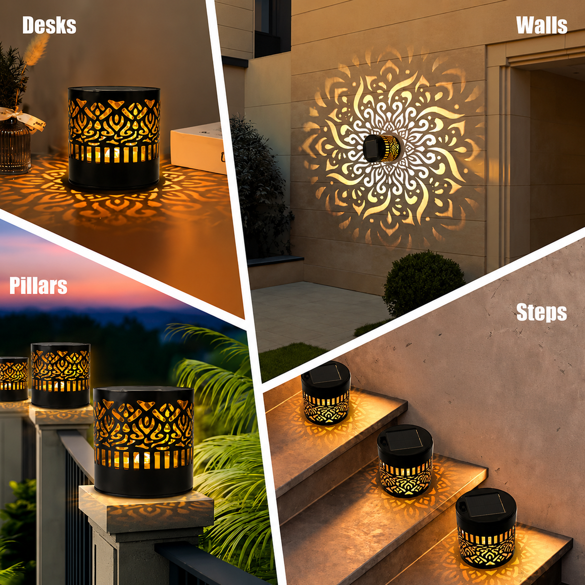 ✨ Portable Solar Lantern with Artistic Shadow Pattern – Warm Glow Outdoor Garden Light for Balcony, Fence, Desktop & Walls ✨