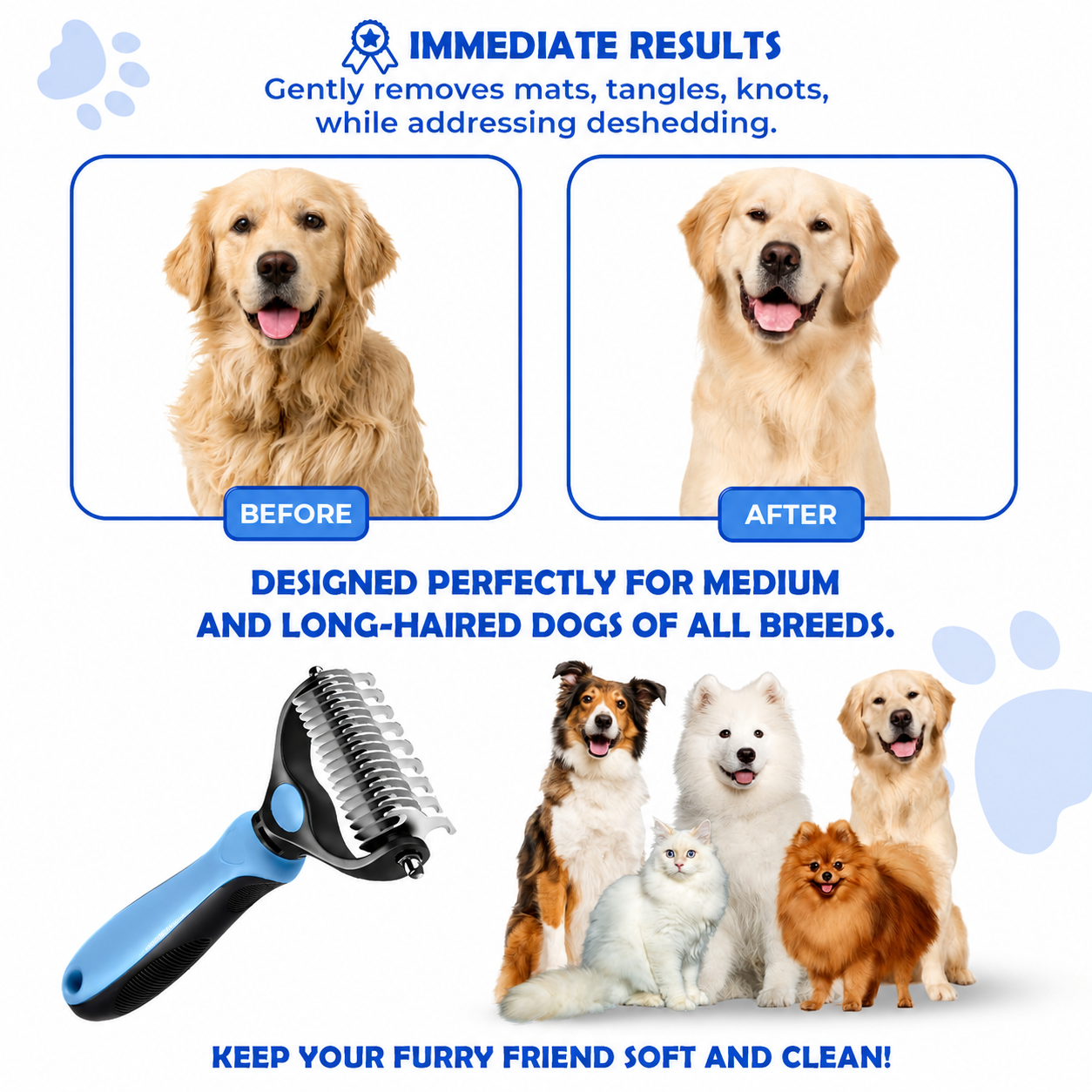2-in-1  Pet Undercoat Rake & Dematting Comb for Dogs & Cats 🐾
