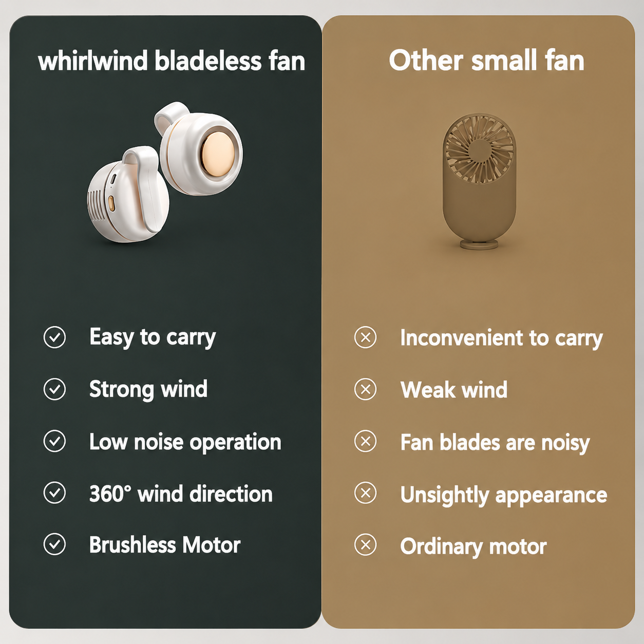 New USB Hanging Neck Fan – 360° Portable Mute Mini Clip Leafless Hanging Waist Electric Fan
